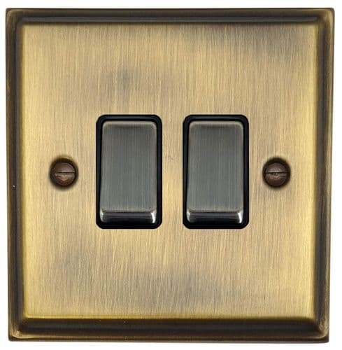 G&H DAB302 Deco Plate Antique Brass 2 Gang 1 or 2 Way Rocker Light Switch