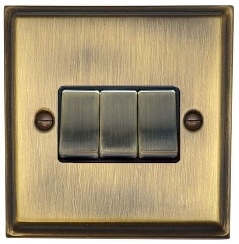 G&H DAB303 Deco Plate Antique Brass 3 Gang 1 or 2 Way Rocker Light Switch