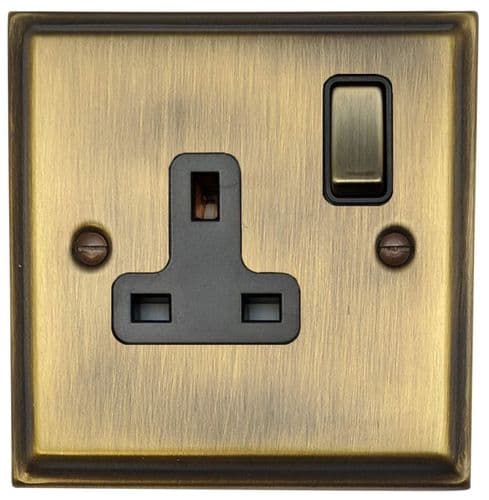 G&H DAB309 Deco Plate Antique Brass 1 Gang Single 13A Switched Plug Socket