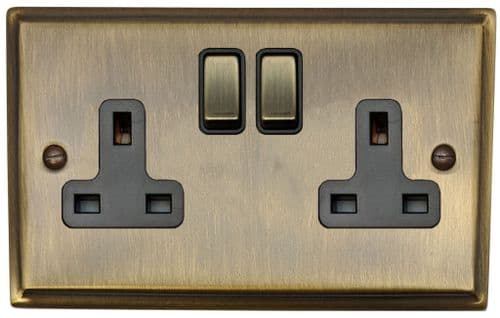 G&H DAB310 Deco Plate Antique Brass 2 Gang Double 13A Switched Plug Socket