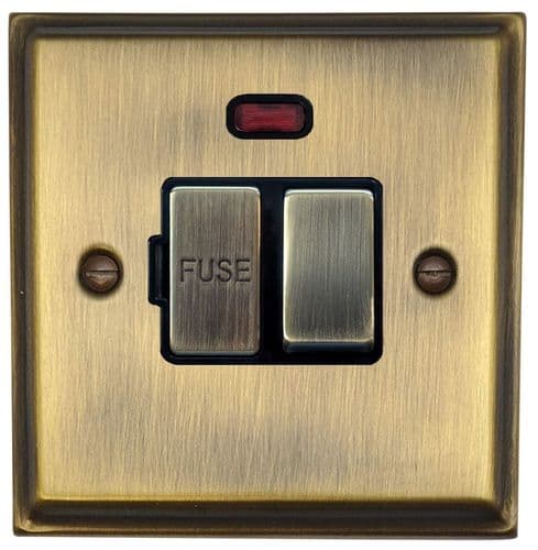 G&H DAB327 Deco Plate Antique Brass 1 Gang Fused Spur 13A Switched & Neon