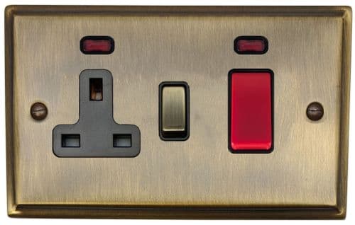 G&H DAB329 Deco Plate Antique Brass 45 Amp DP Cooker Switch & 13A Switched Socket