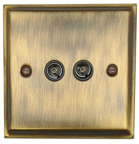 G&H DAB36B Deco Plate Antique Brass 2 Gang TV Coax Socket Point