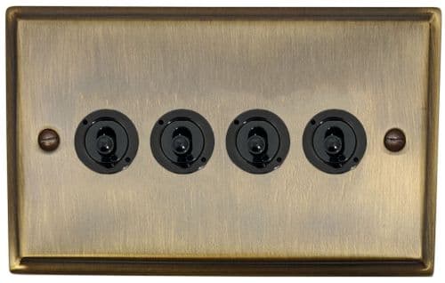 G&H DAB384-FBK Deco Plate Antique Brass 4 Gang 2 Way Toggle Light Switch