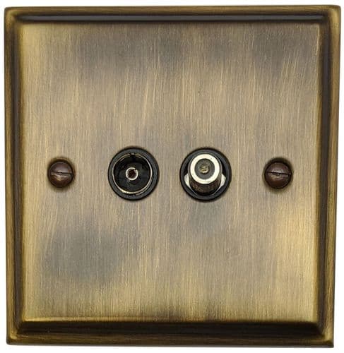G&H DAB38B Deco Plate Antique Brass 1 Gang TV Coax & Satellite Socket Point