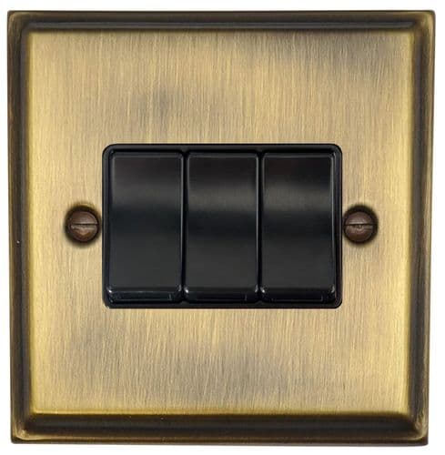 G&H DAB3B Deco Plate Antique Brass 3 Gang 1 or 2 Way Rocker Light Switch