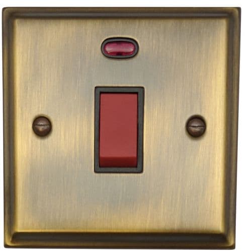 G&H DAB46B Deco Plate Antique Brass 45 Amp DP Cooker Switch & Neon Single Plate