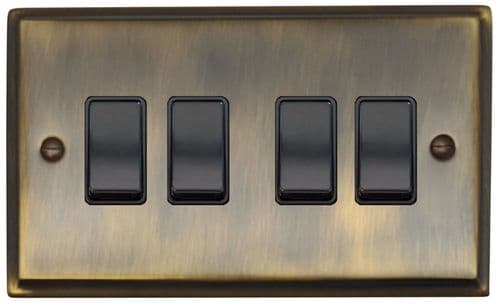 G&H DAB4B Deco Plate Antique Brass 4 Gang 1 or 2 Way Rocker Light Switch