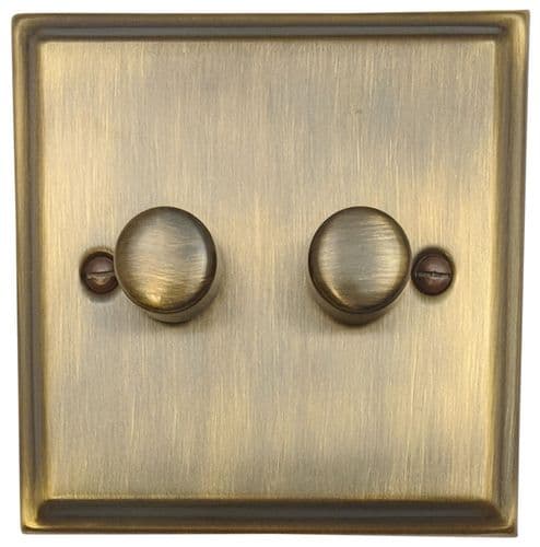 G&H DAB522 Deco Plate Antique Brass 2 Gang 1 or 2 Way LED Dimmer Switch