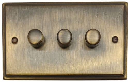 G&H DAB523 Deco Plate Antique Brass 3 Gang 1 or 2 Way LED Dimmer Switch