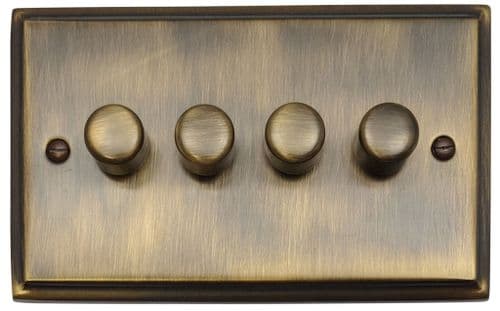 G&H DAB524 Deco Plate Antique Brass 4 Gang 1 or 2 Way LED Dimmer Switch