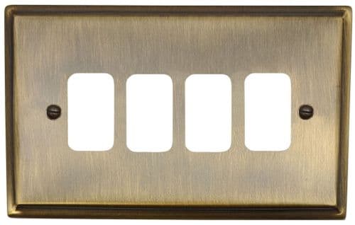 G&H DAB74 Deco Plate Antique Brass 4 Gang Grid Plate to suit G&H Grid Modules