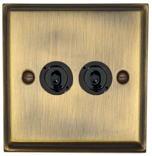 G&H DAB82A-FBK Deco Plate Antique Brass 2 Gang 1 x 2 Way 1 x Intermediate Toggle Light Switch
