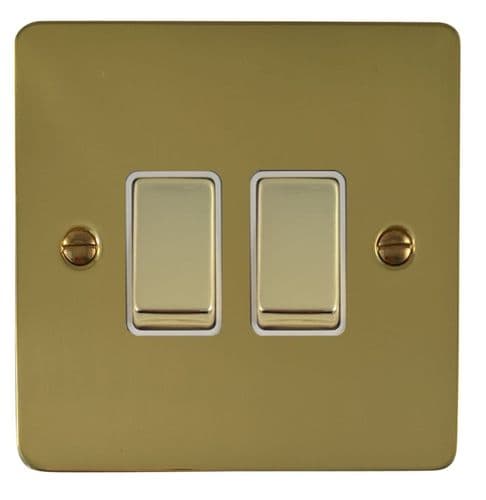 G&H FBUL202 Flat Plate Unlacquered Polished Brass 2 Gang 1 or 2 Way Rocker Light Switch