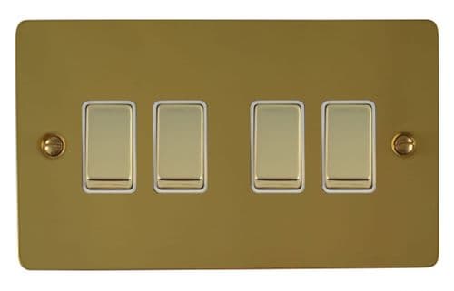 G&H FBUL204 Flat Plate Unlacquered Polished Brass 4 Gang 1 or 2 Way Rocker Light Switch