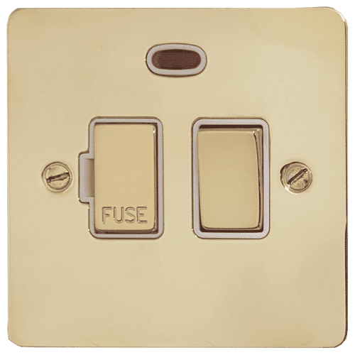 G&H FBUL227 Flat Plate Unlacquered Polished Brass 1 Gang Fused Spur 13A Switched & Neon