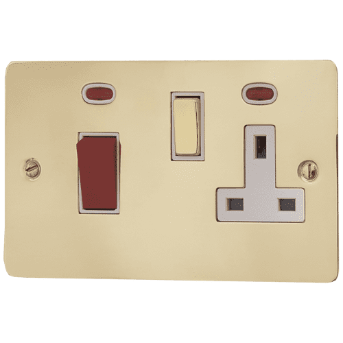 G&H FBUL229 Flat Plate Unlacquered Polished Brass 45 Amp DP Cooker Switch & 13A Switched Socket