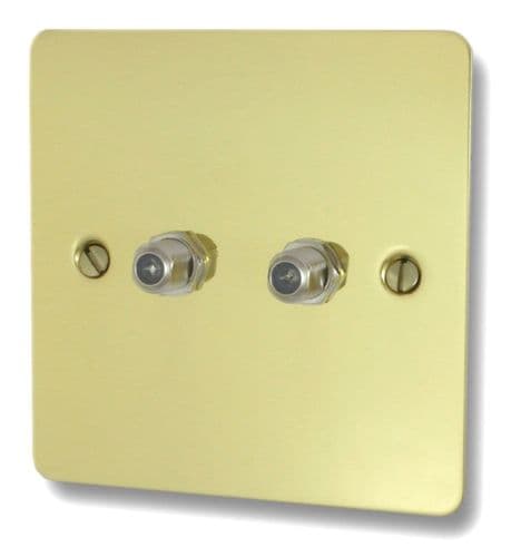 G&H FBUL237 Flat Plate Unlacquered Polished Brass 2 Gang Satellite Socket Point