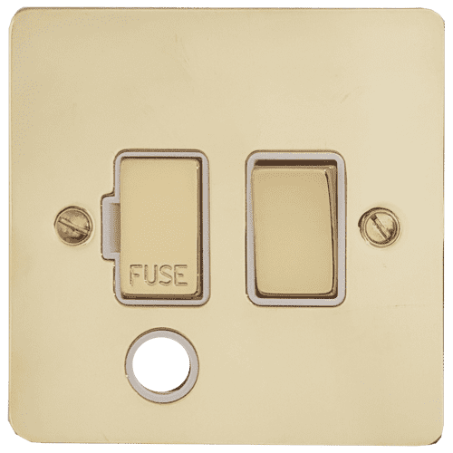 G&H FBUL256 Flat Plate Unlacquered Polished Brass 1 Gang Fused Spur 13A Switched & Flex Outlet