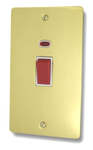 G&H FBUL28W Flat Plate Unlacquered Polished Brass 45 Amp DP Cooker Switch & Neon Vertical Plate