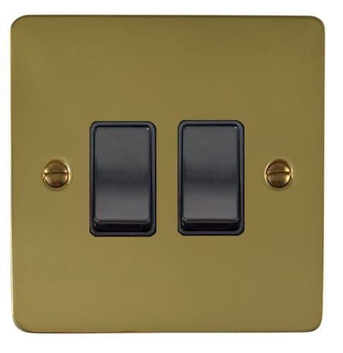 G&H FBUL2B Flat Plate Unlacquered Polished Brass 2 Gang 1 or 2 Way Rocker Light Switch