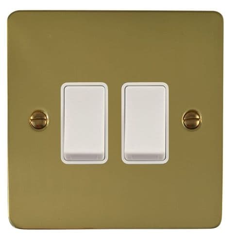 G&H FBUL2W Flat Plate Unlacquered Polished Brass 2 Gang 1 or 2 Way Rocker Light Switch
