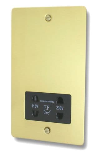 G&H FBUL30B Flat Plate Unlacquered Polished Brass Dual Voltage Shaver Socket 115-230V