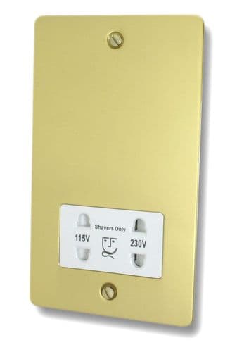 G&H FBUL30W Flat Plate Unlacquered Polished Brass Dual Voltage Shaver Socket 115-230V