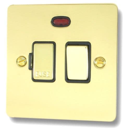 G&H FBUL327 Flat Plate Unlacquered Polished Brass 1 Gang Fused Spur 13A Switched & Neon