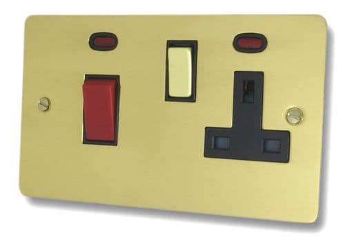 G&H FBUL329 Flat Plate Unlacquered Polished Brass 45 Amp DP Cooker Switch & 13A Switched Socket
