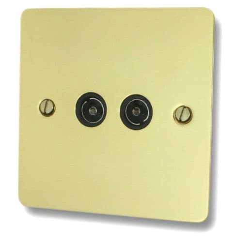 G&H FBUL36B Flat Plate Unlacquered Polished Brass 2 Gang TV Coax Socket Point