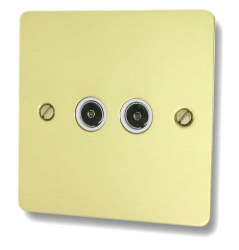 G&H FBUL36W Flat Plate Unlacquered Polished Brass 2 Gang TV Coax Socket Point
