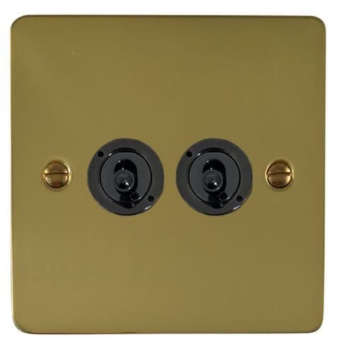 G&H FBUL382-FBK Flat Plate Unlacquered Polished Brass 2 Gang 2 Way Toggle Light Switch