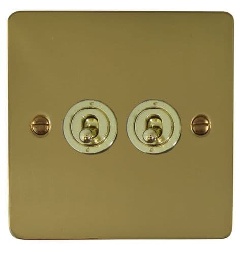 G&H FBUL382-PB Flat Plate Unlacquered Polished Brass 2 Gang 1 or 2 Way Toggle Light Switch