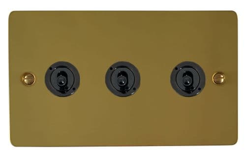 G&H FBUL383-FBK Flat Plate Unlacquered Polished Brass 3 Gang 2 Way Toggle Light Switch