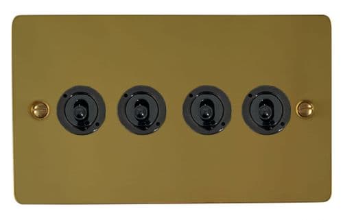 G&H FBUL384-FBK Flat Plate Unlacquered Polished Brass 4 Gang 2 Way Toggle Light Switch