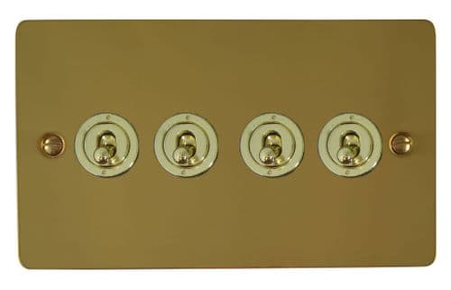 G&H FBUL384-PB Flat Plate Unlacquered Polished Brass 4 Gang 1 or 2 Way Toggle Light Switch