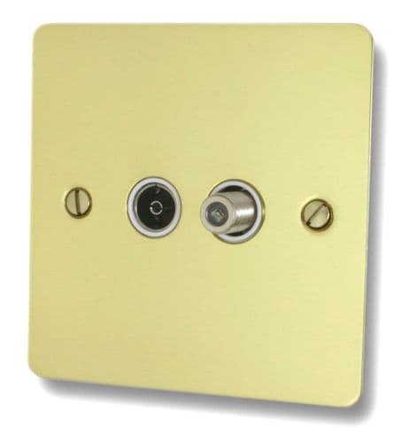 G&H FBUL38W Flat Plate Unlacquered Polished Brass 1 Gang TV Coax & Satellite Socket Point