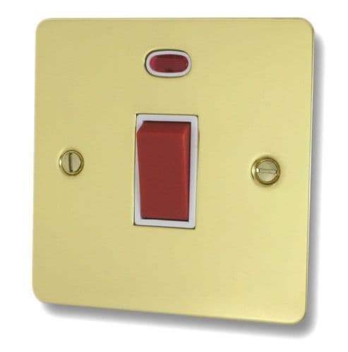 G&H FBUL46W Flat Plate Unlacquered Polished Brass 45 Amp DP Cooker Switch & Neon Single Plate