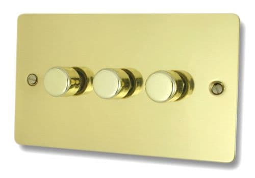 G&H FBUL523 Flat Plate Unlacquered Polished Brass 3 Gang 1 or 2 Way LED Dimmer Switch