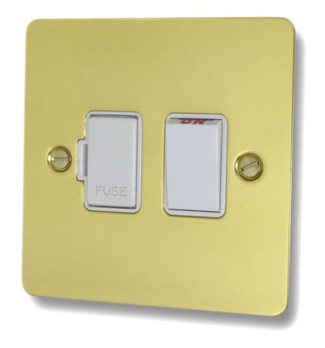 G&H FBUL57W Flat Plate Unlacquered Polished Brass 1 Gang Fused Spur 13A Switched