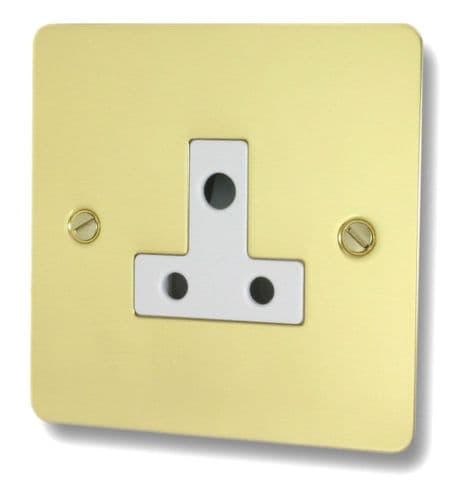 G&H FBUL59W Flat Plate Unlacquered Polished Brass 1 Gang Single 5 Amp Plug Socket