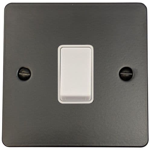 G&H FFB1W Flat Plate Matt Black 1 Gang 1 or 2 Way Rocker Light Switch