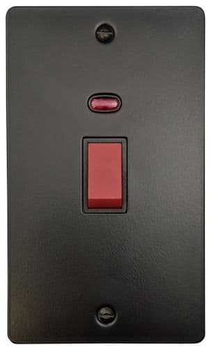 G&H FFB28B Flat Plate Matt Black 45 Amp DP Cooker Switch & Neon Vertical Plate