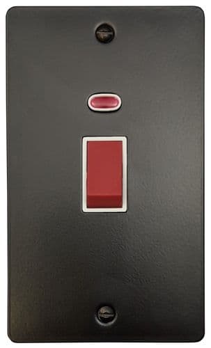 G&H FFB28W Flat Plate Matt Black 45 Amp DP Cooker Switch & Neon Vertical Plate