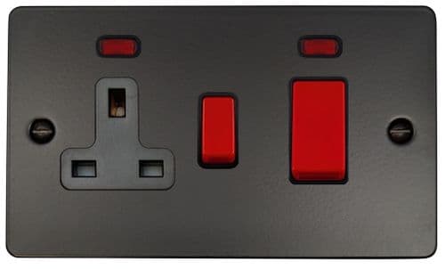 G&H FFB29B Flat Plate Matt Black 45 Amp DP Cooker Switch & 13A Switched Socket