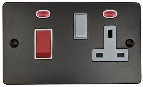 G&H FFB29W Flat Plate Matt Black 45 Amp DP Cooker Switch & 13A Switched Socket