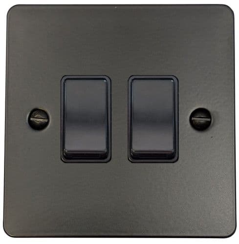G&H FFB2B Flat Plate Matt Black 2 Gang 1 or 2 Way Rocker Light Switch