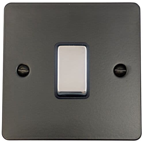 G&H FFB301-PC Flat Plate Matt Black 1 Gang 1 or 2 Way Rocker Light Switch