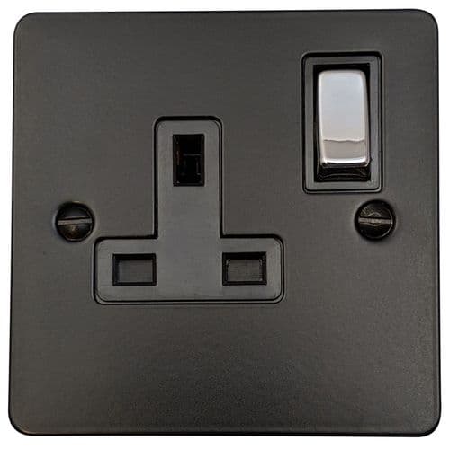 G&H FFB309-PC Flat Plate Matt Black 1 Gang Single 13A Switched Plug Socket